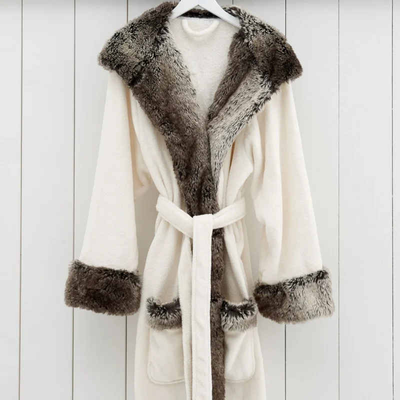 Ombre Faux Fur Trim Hooded Robe
