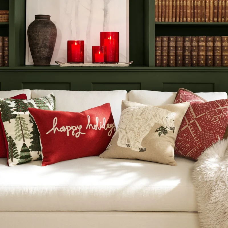 Happy Holidays Embroidered Lumbar Pillow Cover