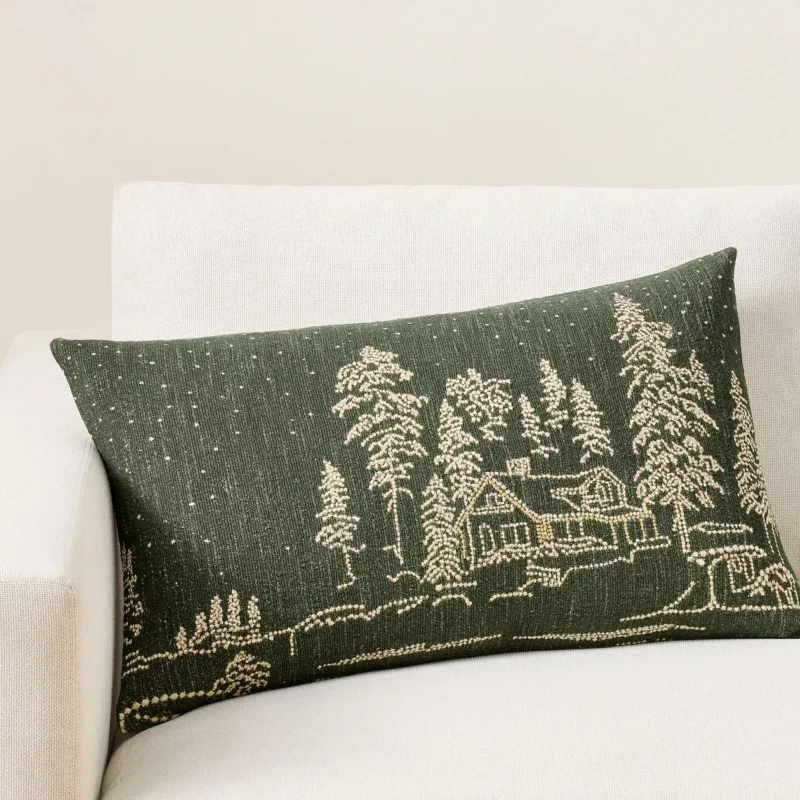 Holiday Lights Embroidered Lumbar Pillow Cover