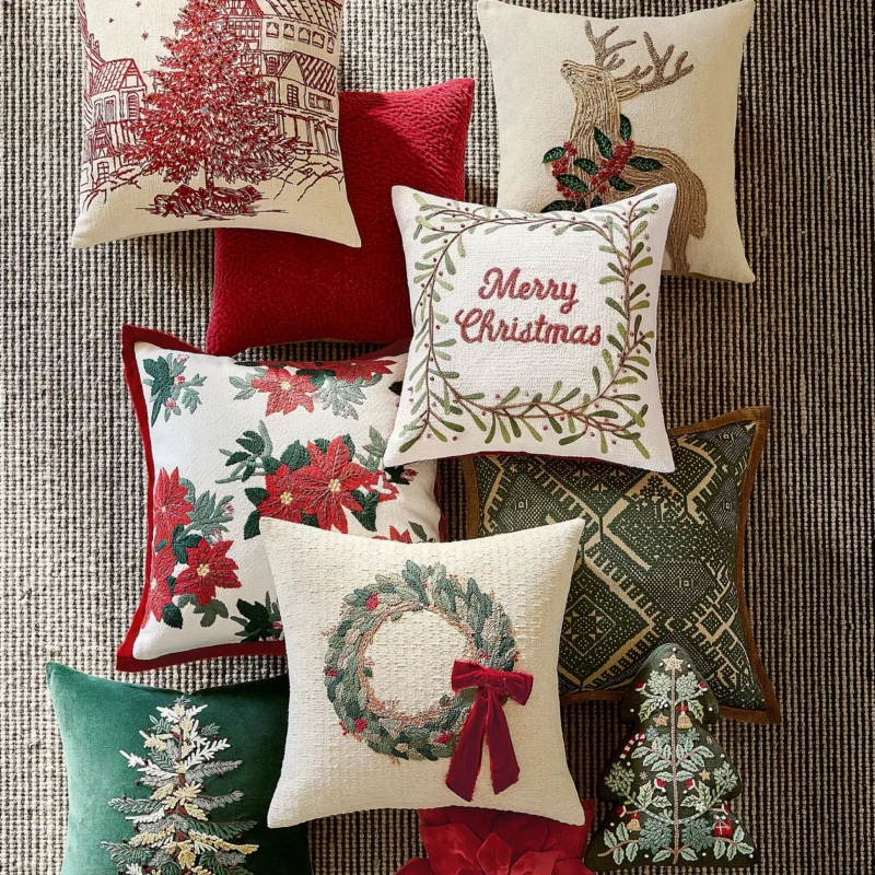 Winter Tree Embroidered Pillow Cover