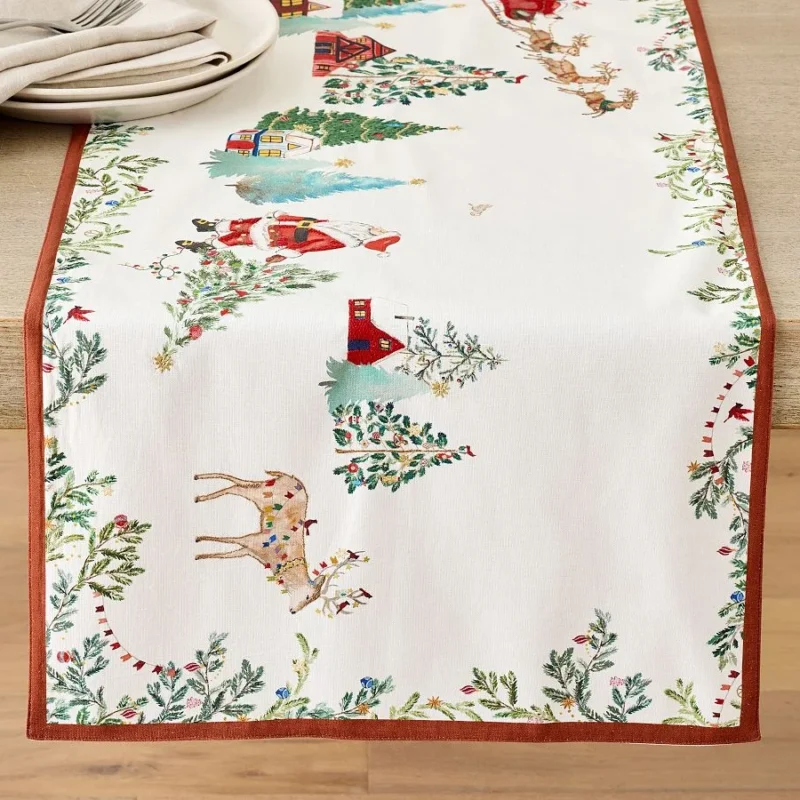 Christmas in the Country Santa Cotton/Linen Table Runner
