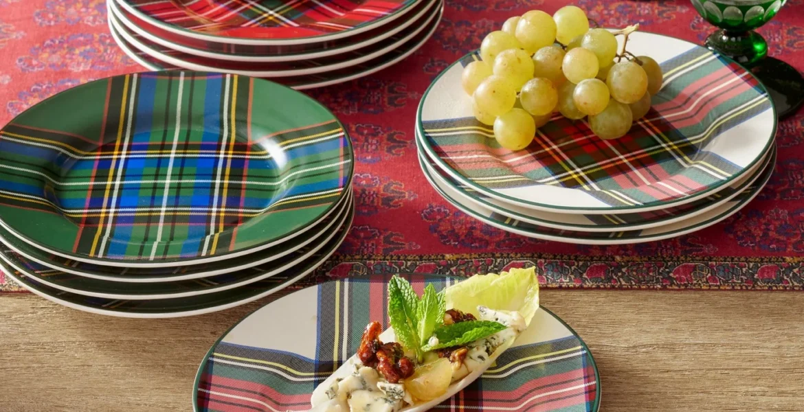 Stewart Plaid Appetizer Plates - Set of 12