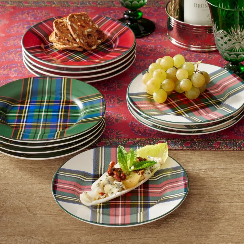 Stewart Plaid Appetizer Plates - Set of 12