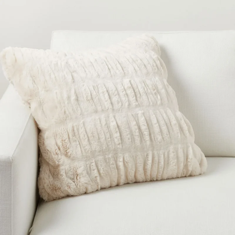 Faux Fur Ruched Pillow Cover
