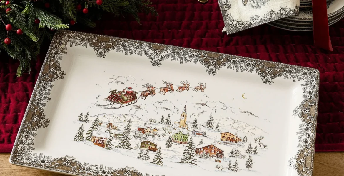 Vintage Christmas Stoneware Serving Platter