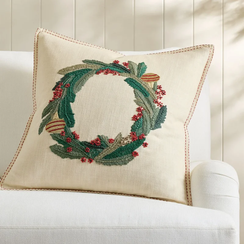 Holly Wreath Pillow Cover