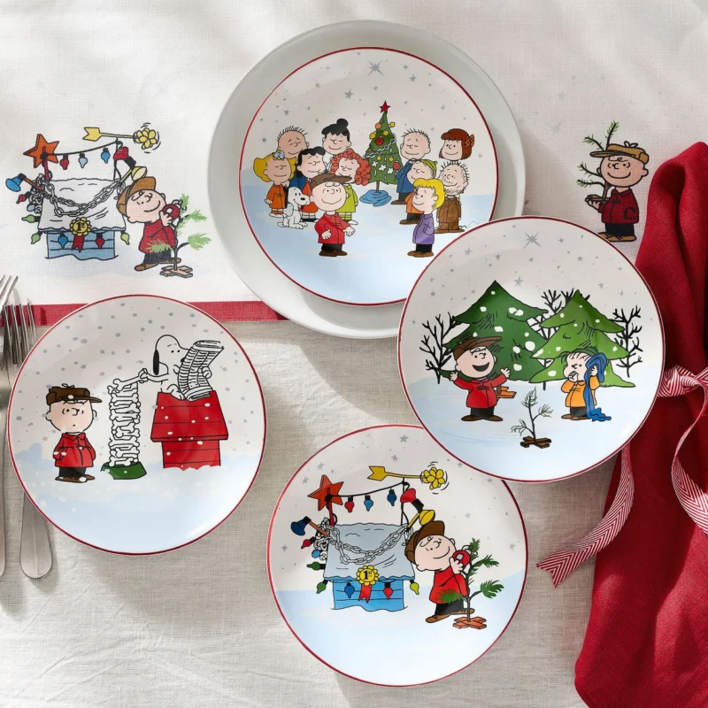 Peanuts™ Charlie Brown Christmas Stoneware Appetizer Plates - Mixed Set of 4