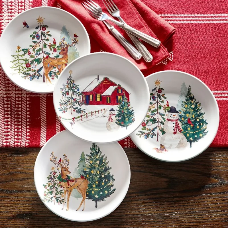 Christmas in the Country Stoneware Salad Plates - Mixed Set of 4