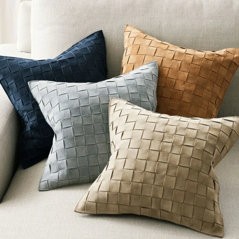 Basketweave Suede Pillow Cover