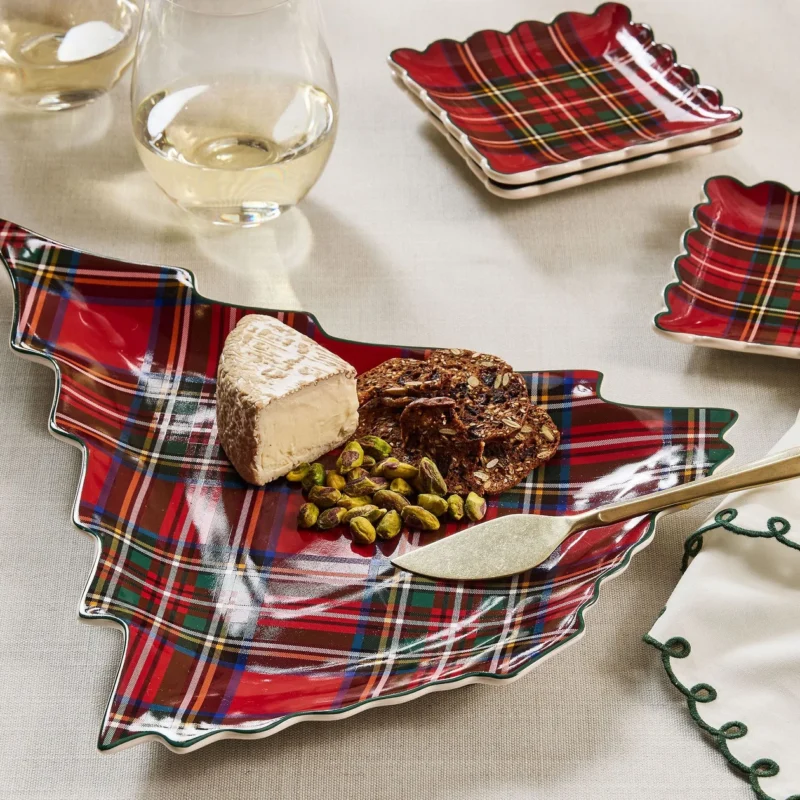 Stewart Plaid Stoneware Tree Serving Platter