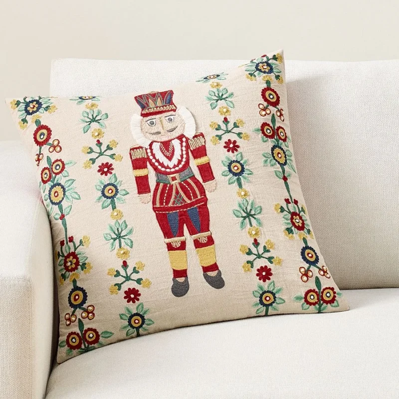Nutcracker Embroidered Pillow Cover