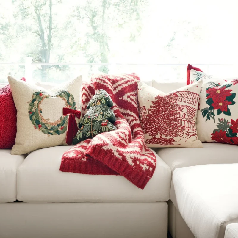 Poinsettia with Velvet Flange Pillow Cover