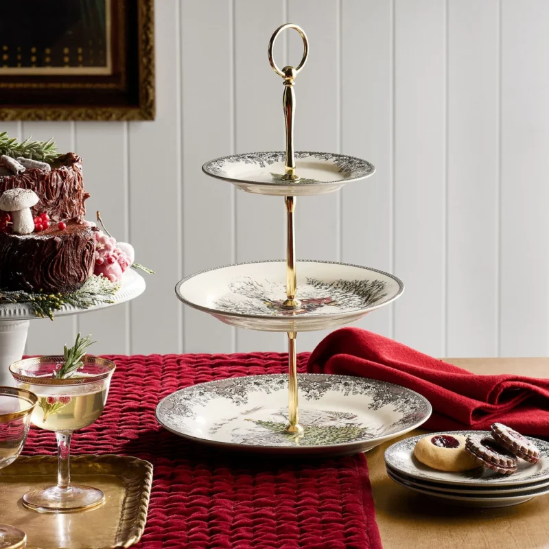 Vintage Christmas Stoneware Tiered Stand