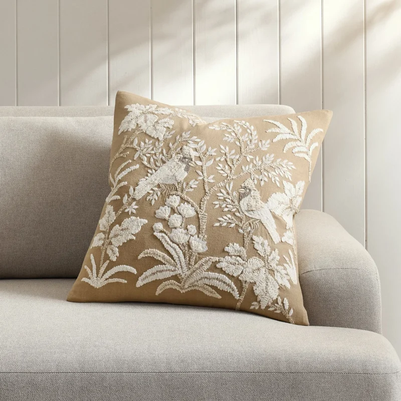 Snowy Cardinal Embroidered Pillow Cover