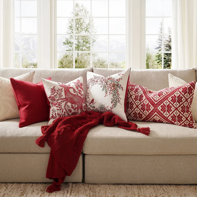 Berry Wreath Embroidered Pillow Cover