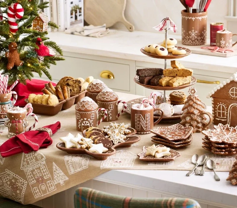 Gingerbread Village Embroidered Table Throw
