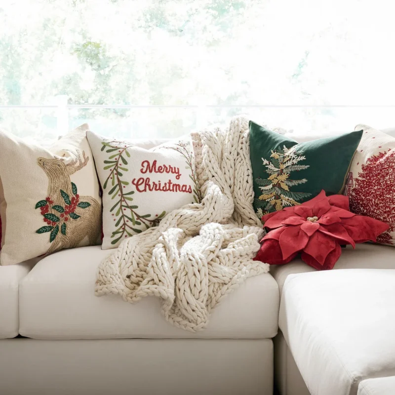 Velvet Poinsettia Shaped Pillow