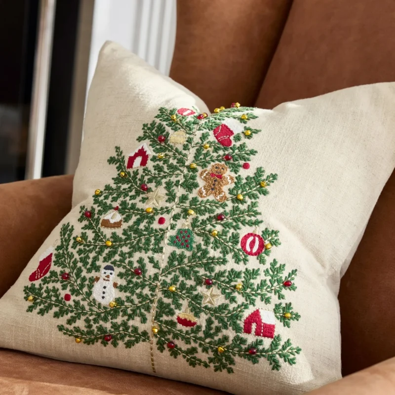 Nostalgic Tree Embroidered Pillow Cover