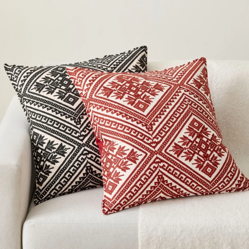 Fair Isle Embroidered Pillow Cover