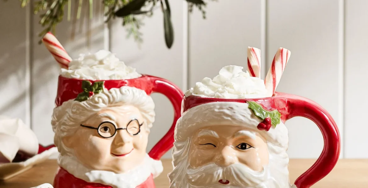 Pearlescent Santa Claus Ceramic Mugs - Mixed Set of 2