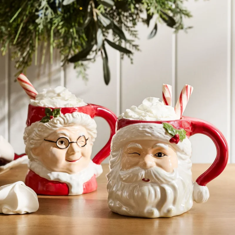 Pearlescent Santa Claus Ceramic Mugs - Mixed Set of 2