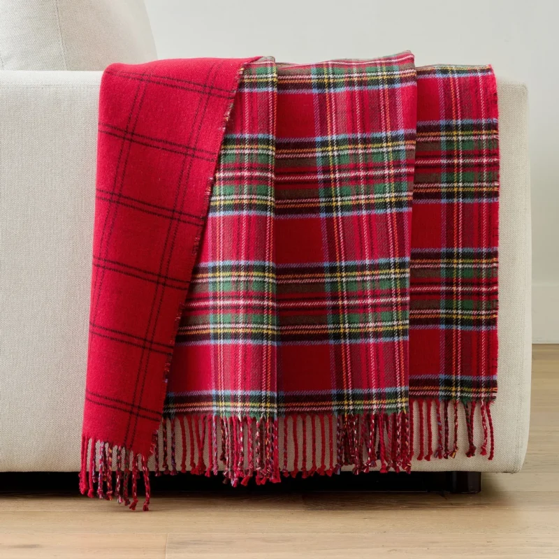 Stewart Plaid Reversible Wool Blend Throw