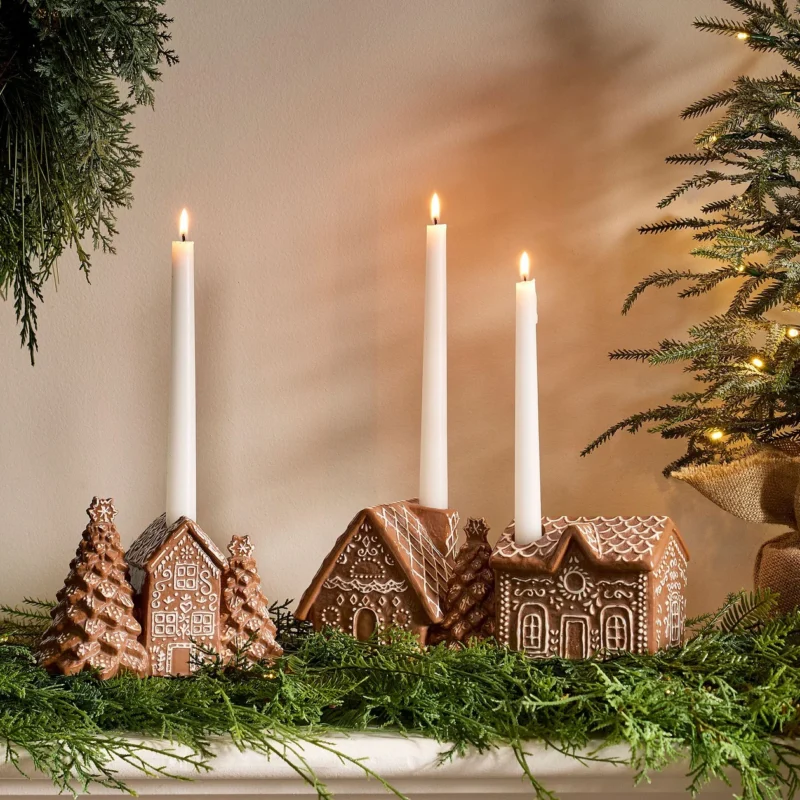 Ceramic Gingerbread Village Candle Holder