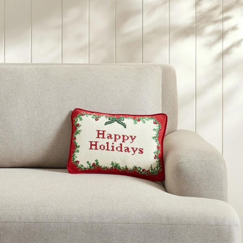 Happy Holidays Needlepoint Lumbar Pillow