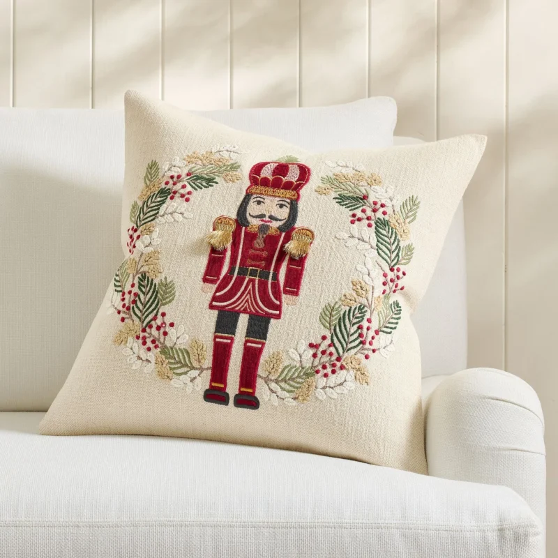 Noble Nutcracker Embroidered Pillow Cover