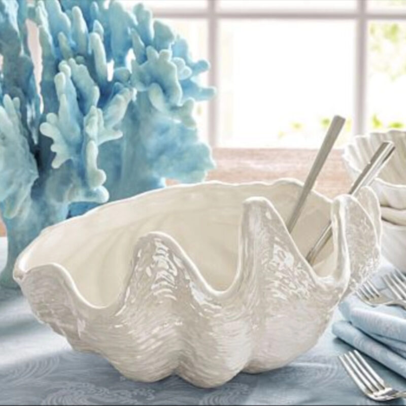 Pearlescent Clam Shell Stoneware Serving Bowl