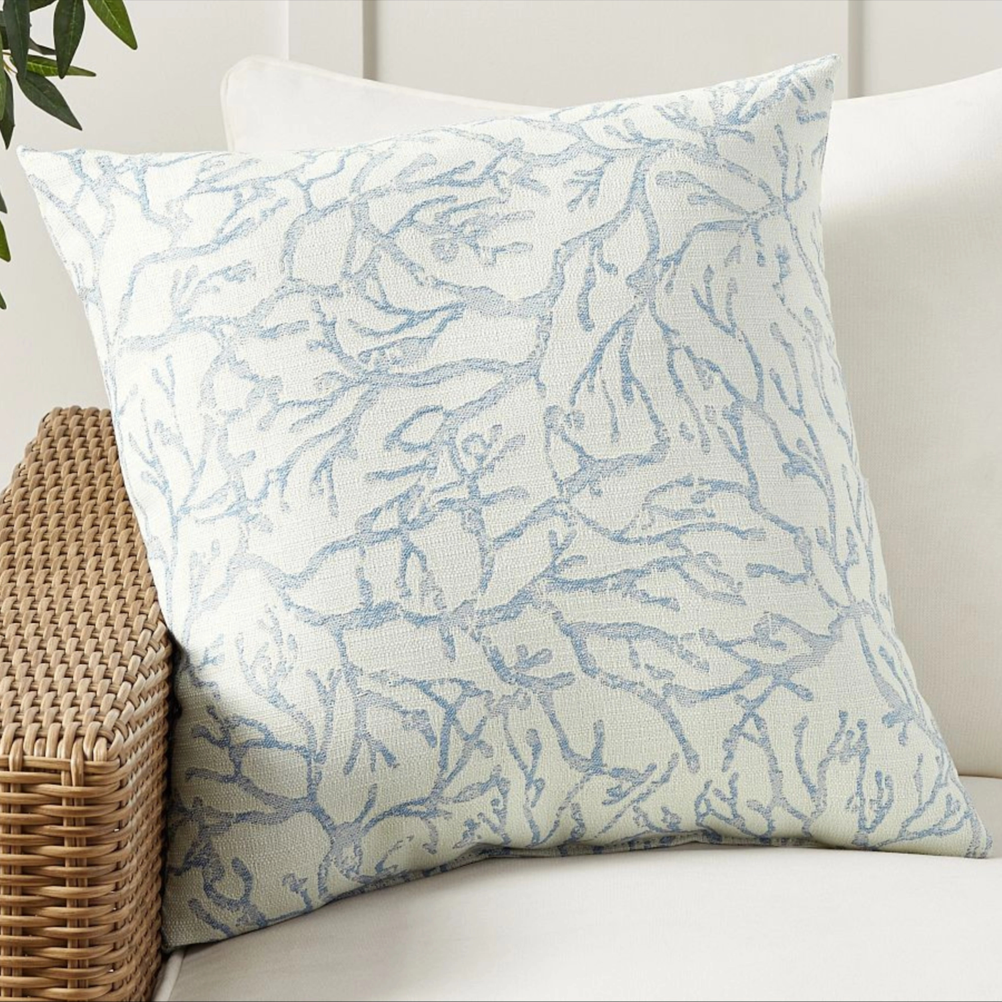 Performance Coral Jacquard Outdoor Pillow, Aqua, 24