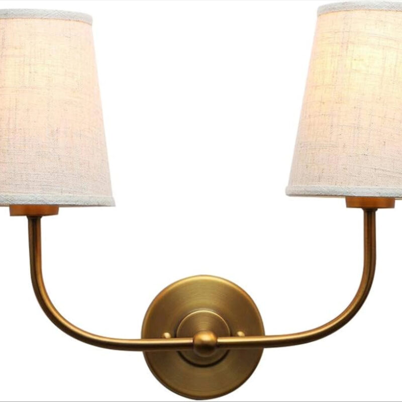 PERMO Vintage Double Sconce Large Antique 2-Lights Sconces with Flared Funnel Linen Beige Fabric ...