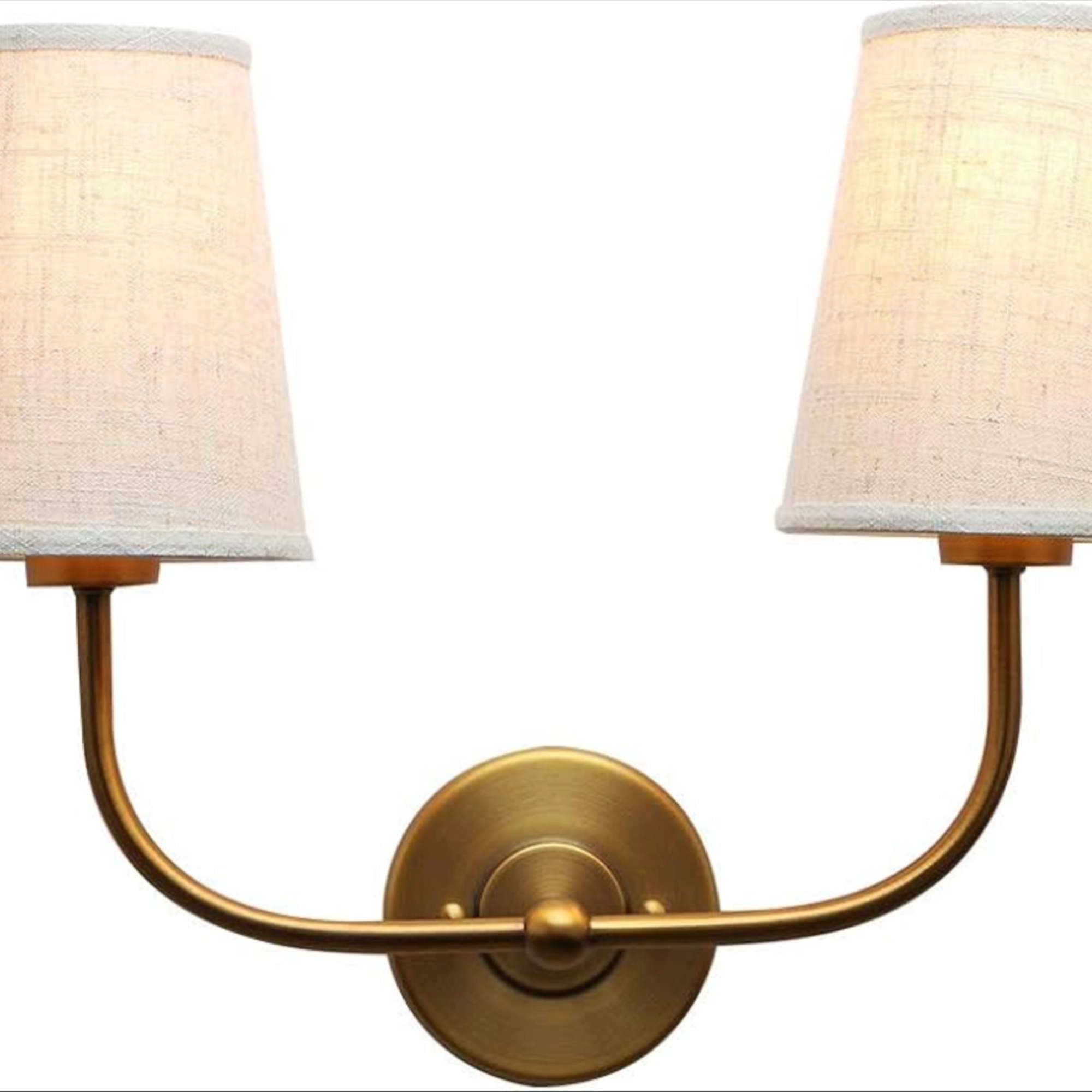 PERMO Vintage Double Sconce Large Antique 2-Lights Sconces with Flared Funnel Linen Beige Fabric ...