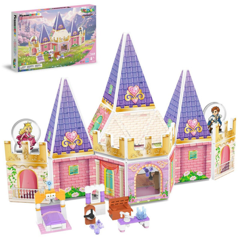 PICASSO-TILES 148PCS Magnetic Tiles Princess Castle Building Set, Brick Blocks with 2 Royal Figur...