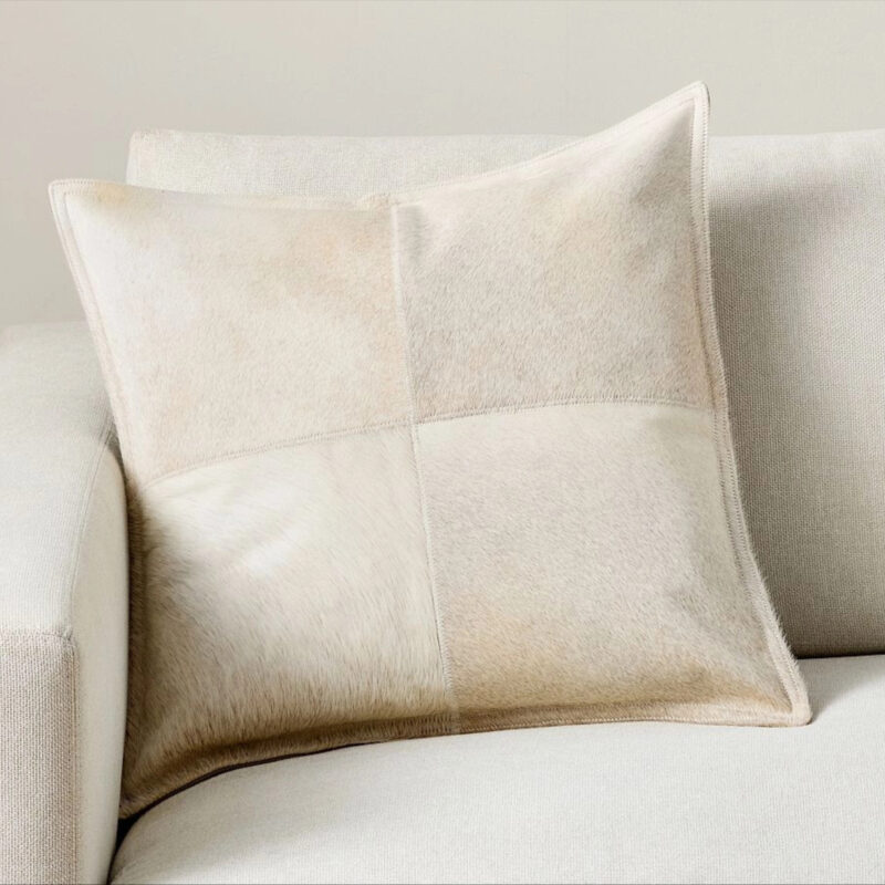 Pieced Hide Pillow Cover, 20"", Ivory