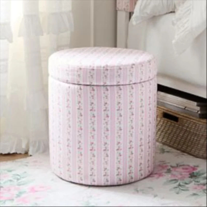 LoveShackFancy Pink Palace Walls Round Storage Ottoman