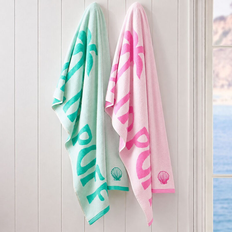 Pink Palm Puff Logo Beach Towel