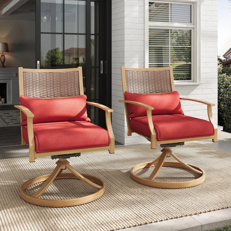 Poteban Patio Swivel Chairs Set of 2, Outdoor Dining Chairs with Deep Seat Cushion, All Weather S...