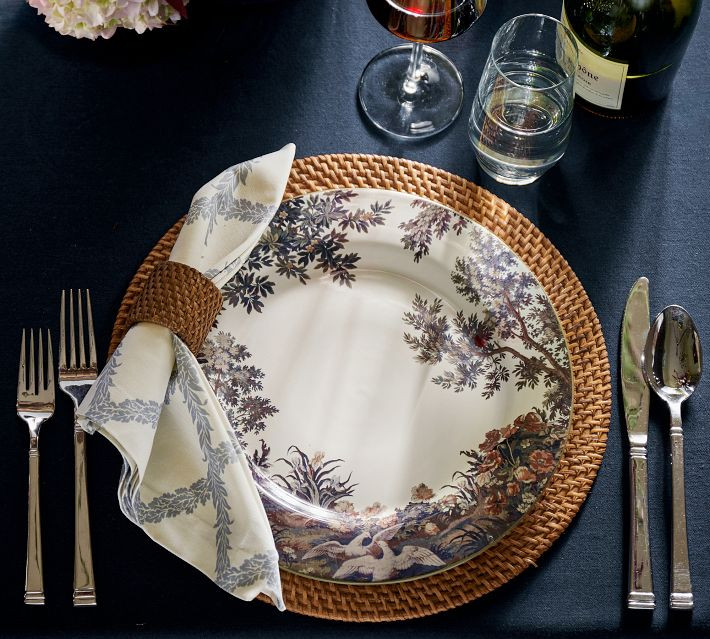 Pottery Barn Kravet Folly Scenic Stoneware Dinner Plates - Set of 4