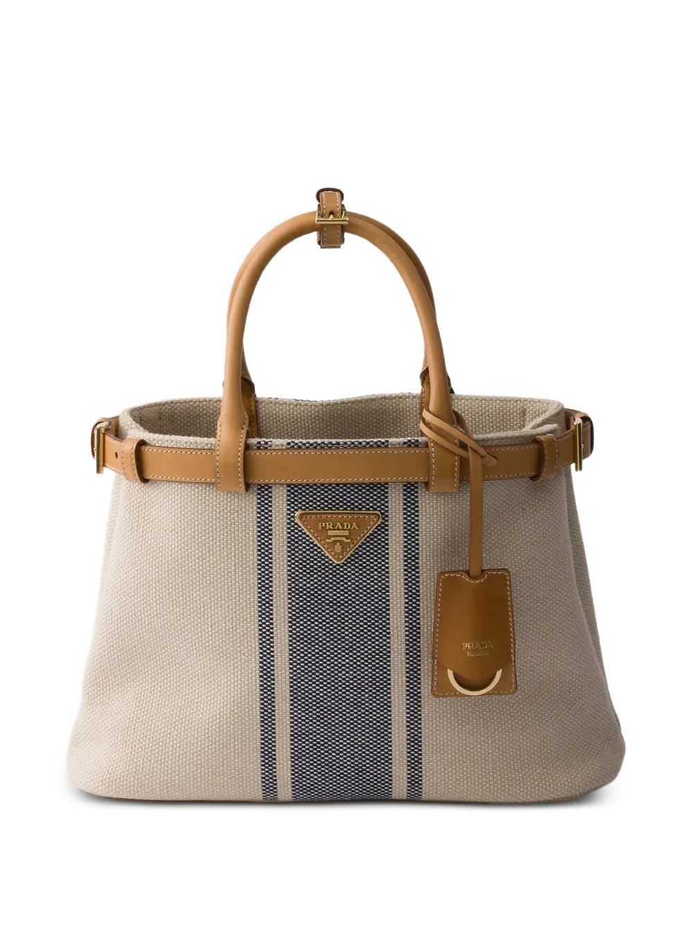 Prada Buckle Medium Canvas And Leather Handbag | Neutrals | FARFETCH