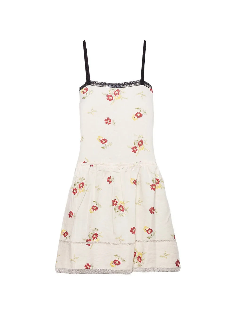 Prada Embroidered Linen mini-dress With Floral Motif | Neutrals | FARFETCH