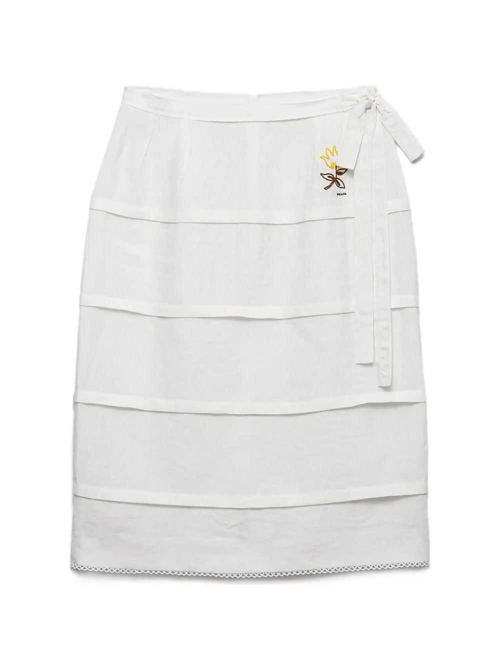 Prada Embroidered Linen Skirt | White | FARFETCH