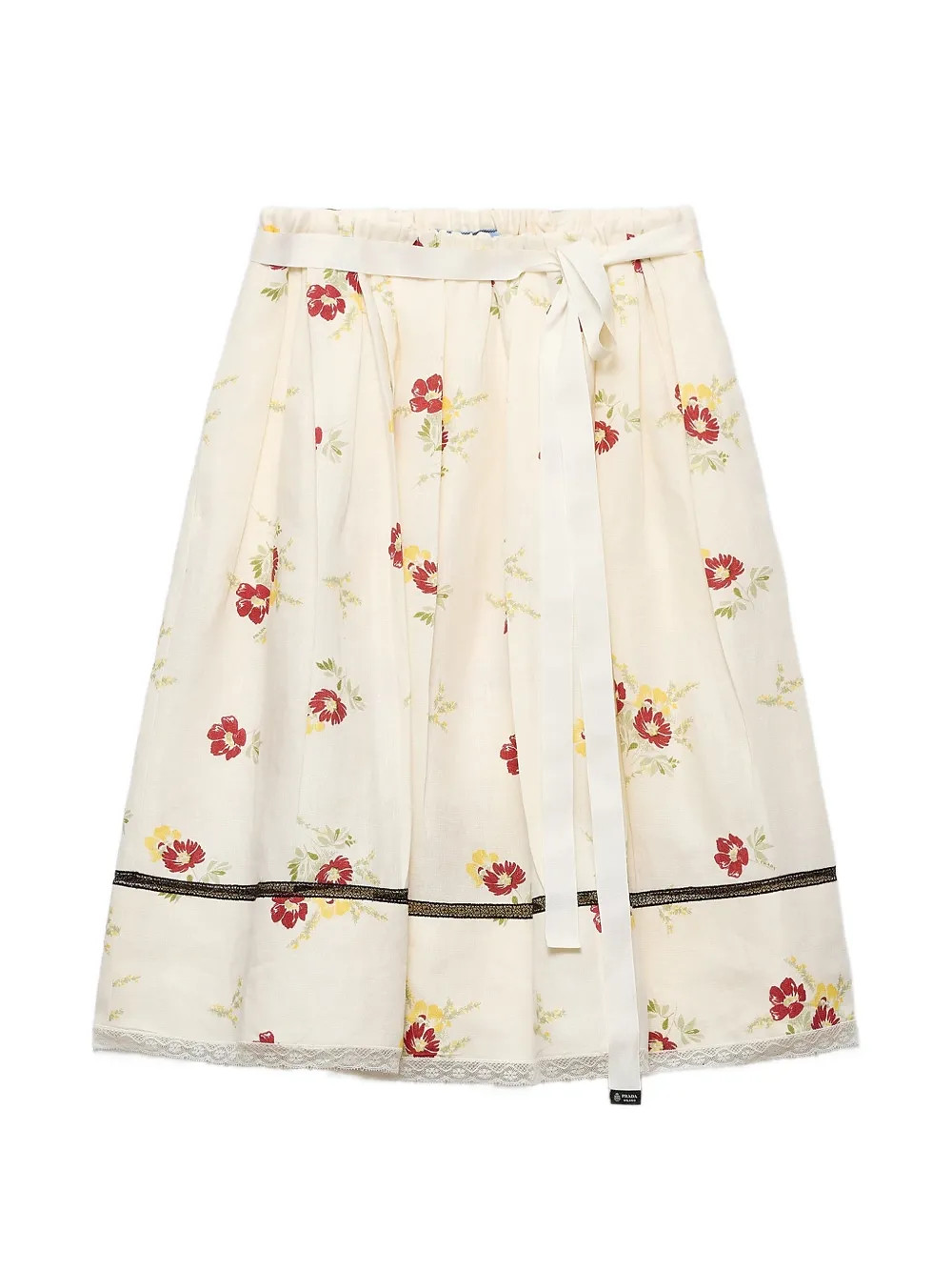 Prada Floral Print Linen Skirt | Neutrals | FARFETCH