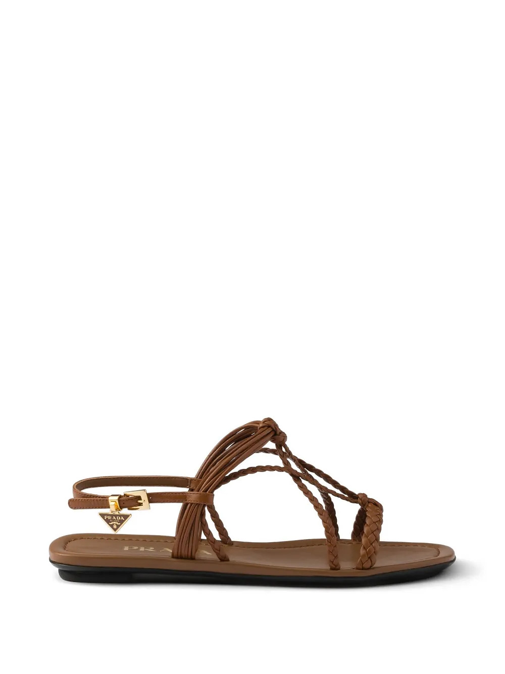 Prada Leather Flat Sandals | Brown | FARFETCH