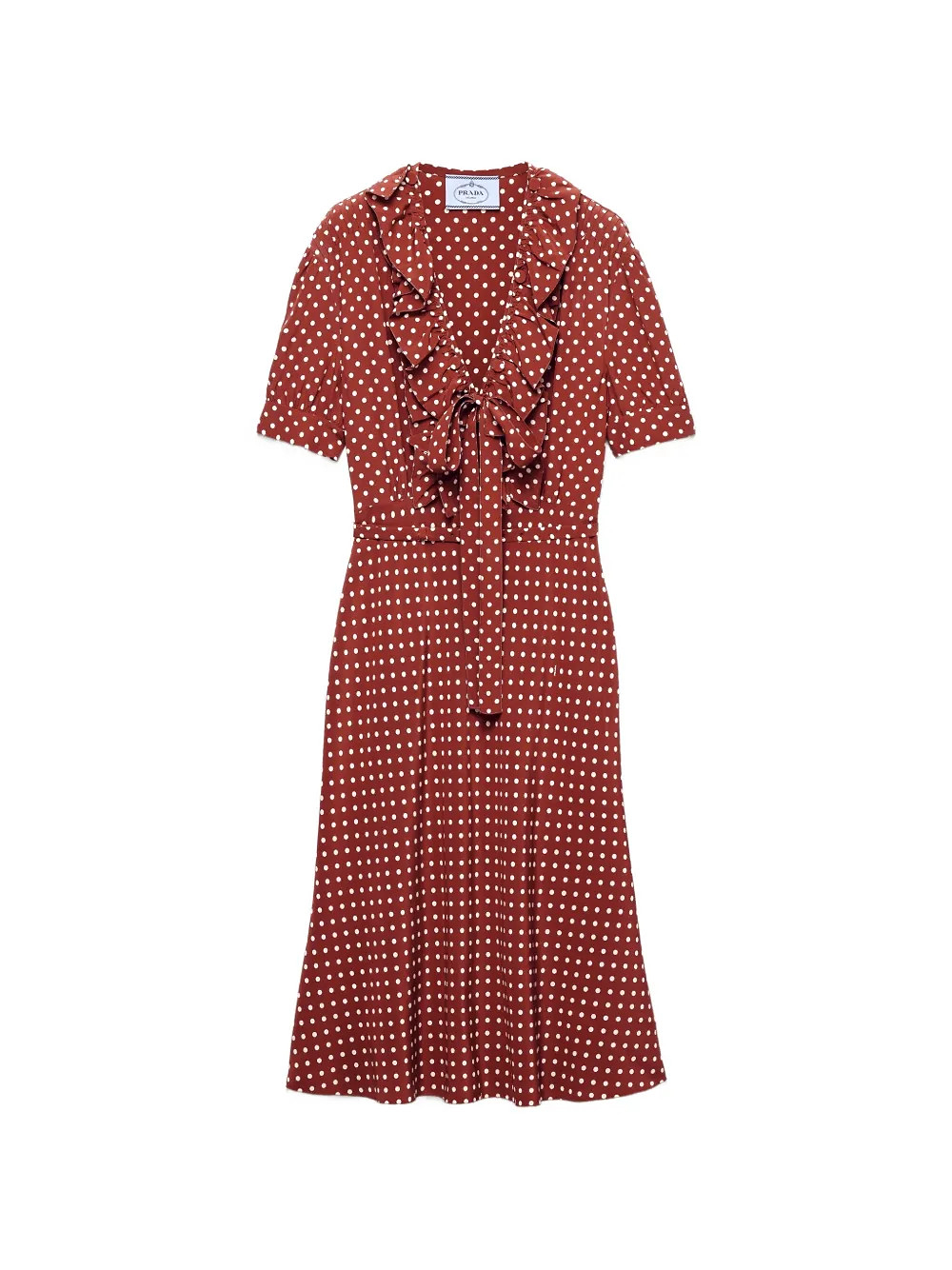 Prada polka-dot Print Marocain Dress | Brown | FARFETCH