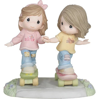 Precious Moments Sisters Skateboarding while Holding Hands 5.5 Inch