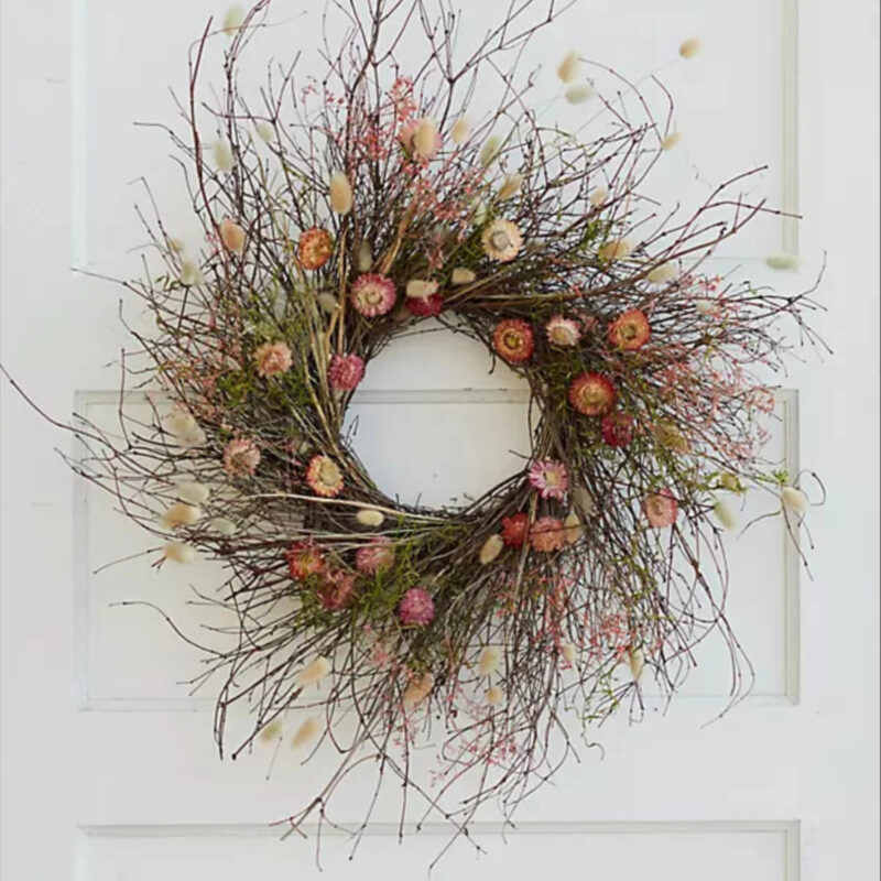 Preserved Caspia, Strawflower + Spanish Moss Wreath in Yellow at Terrain