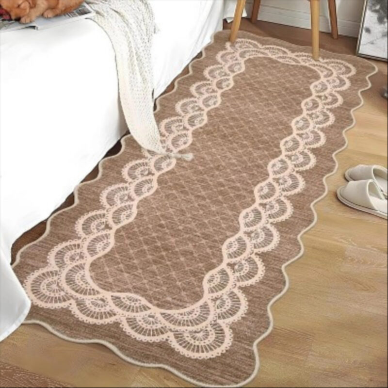 Price 2*6ft Scalloped Edge Area Rugs Modern Washable Bordered Geometric Soft Rug for Living Room Bedroom Brown
