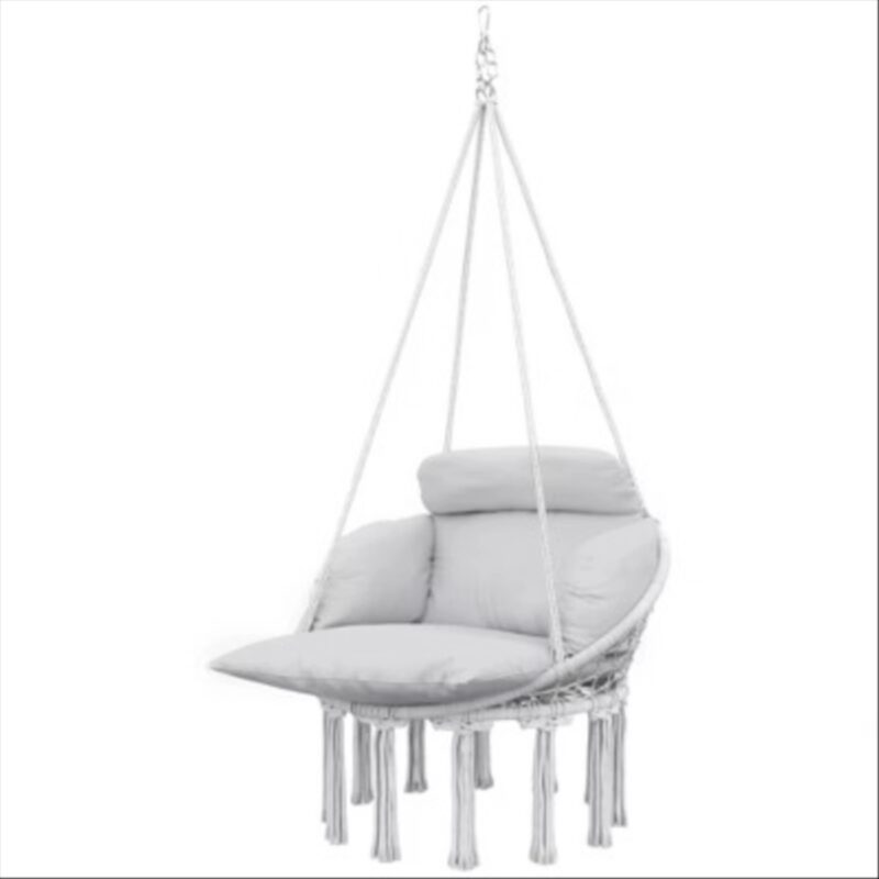 Price Hanging Hammock Chair with Soft Cushion, Steel Frame and Boho Fringe for Indoor & Outdoor Relaxing