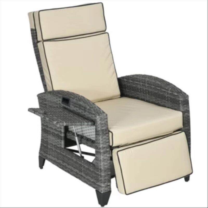 Price Outdoor Recliner Chair with Cushions, Reclining Patio Lounge Chair with Adjustable Footrest, Armrests, Tray Table